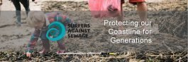 news banner showing child on beach picking up rubbish